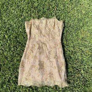 Laced Beautiful Pink Gold Spaghetti Strap Mini Zip-Up Women's Dress Small